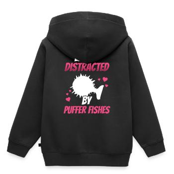Abgelenkt durch Kugelfisch Riesenkugelfisch - Kinder Premium Organic Hoodie - Schwarz - Hinten - AI Model Kid Male (0cm)