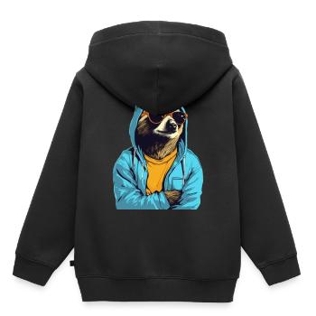 Paresseux cool avec lunettes de soleil, t-shirt jaune - Sweat Premium à capuche enfant bio - noir - Dos - AI Model Kid Male (0cm)