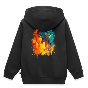 Coole Abstrakte Kunst: Farbenfrohe Flüssigkeit - Kinder Premium Organic Hoodie - Schwarz - Hinten - AI Model Kid Male (0cm)