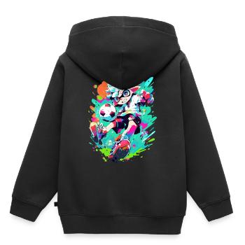 Footballeur funky dans un look de jeu de street art cool - Sweat Premium à capuche enfant bio - noir - Dos - AI Model Kid Male (0cm)