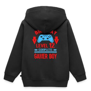 Twelve 12yr BDay Son Boy Funny Gamer 12th 12 Year - Kids Premium Organic Hoodie - black - Back - AI Model Kid Male (0cm)