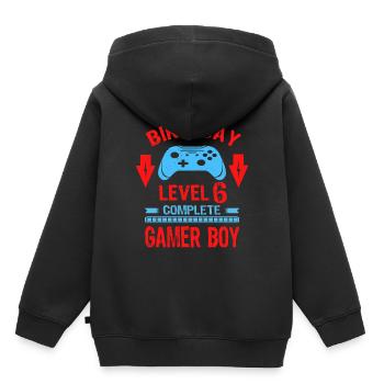 Six 6yr BDay Son Boy Funny Gamer 6th 6 Year Old - Kids Premium Organic Hoodie - black - Back - AI Model Kid Male (0cm)