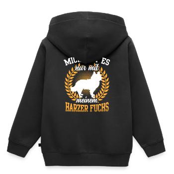 Nur mit Harzer Fuchs altdeutscher Hütefuchs - Kinder Premium Organic Hoodie - Schwarz - Hinten - AI Model Kid Male (0cm)