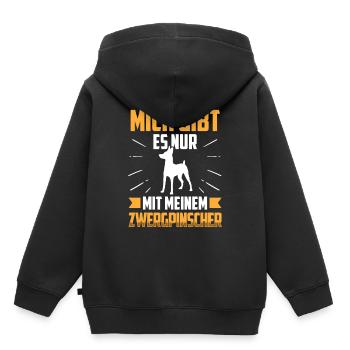 Nur mit meinem Zwergpinscher Pinscher - Kinder Premium Organic Hoodie - Schwarz - Hinten - AI Model Kid Male (0cm)