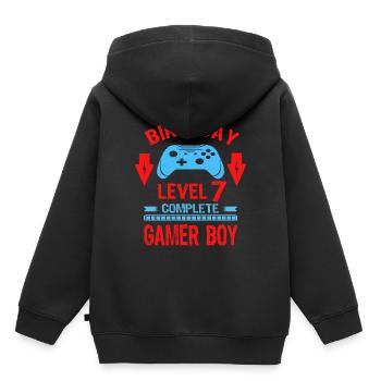 Sept 7 ans BDay Son Garçon Drôle Gamer 7ème 7 ans - Sweat Premium à capuche enfant bio - noir - Dos - AI Model Kid Male (0cm)