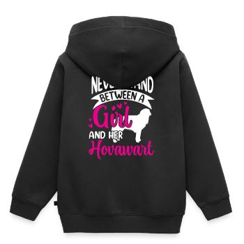 Mädchen und ihr Hovawart Derber Bauernhund - Kinder Premium Organic Hoodie - Schwarz - Hinten - AI Model Kid Male (0cm)