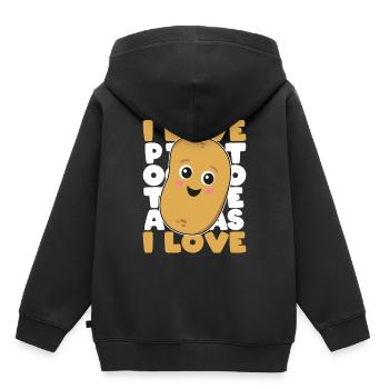 J’aime les pommes de terre Pomme de terre Cadeau de pommes de terre - Sweat Premium à capuche enfant bio - noir - Dos - AI Model Kid Male (0cm)