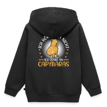 Denke an Capybara Wasserschwein Südamerika - Kinder Premium Organic Hoodie - Schwarz - Hinten - AI Model Kid Male (0cm)