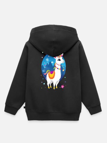 Lama Einhorn - Kinder Premium Organic Hoodie - Schwarz