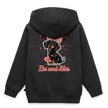 Mein Wuff ist mein Ein und Alles - Dackel Liebe - Kinder Premium Organic Hoodie - Schwarz - Hinten - AI Model Kid Male (0cm)