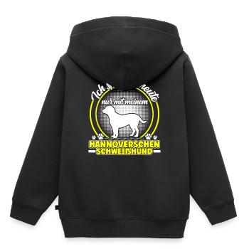 Ne parlez qu’au Lévrier hanovrien - Sweat Premium à capuche enfant bio - noir - Dos - AI Model Kid Male (0cm)