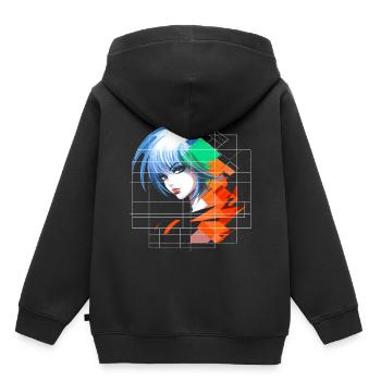 Anime Frauen Kunst Blaue Augen Grafik Buntes Anime - Kinder Premium Organic Hoodie - Schwarz - Hinten - AI Model Kid Male (0cm)