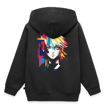 Anime Geometrische Formen Kunst Grafik Frauen Port - Kinder Premium Organic Hoodie - Schwarz - Hinten - AI Model Kid Male (0cm)