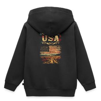 United States Vintage American Flag Landscape - Kids Premium Organic Hoodie - black - Back - AI Model Kid Male (0cm)