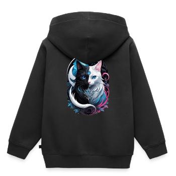 Yin und Yang Fantasiekatze - Kinder Premium Organic Hoodie - Schwarz - Hinten - AI Model Kid Male (0cm)