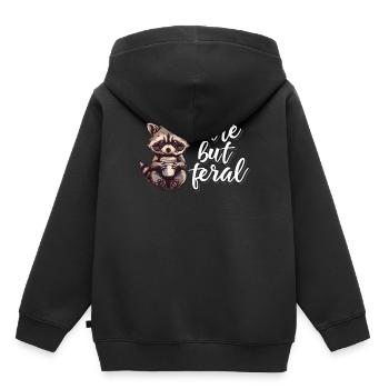 Funny raccoon coffee cartoon - Cute but feral - Kids Premium Organic Hoodie - black - Back - AI Model Kid Male (0cm)