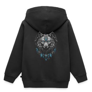 Loup arctique viking - Sweat Premium à capuche enfant bio - noir - Dos - AI Model Kid Male (0cm)