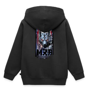 Loup argent cyborg Géométrique - Sweat Premium à capuche enfant bio - noir - Dos - AI Model Kid Male (0cm)