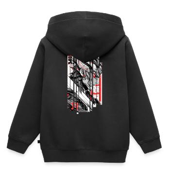 Warrior cyberpunk Géométrique rouge blanc japan - Sweat Premium à capuche enfant bio - noir - Dos - AI Model Kid Male (0cm)