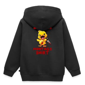 Offizielles Montags Shirt - Ente mit Messer - Kinder Premium Organic Hoodie - Schwarz - Hinten - AI Model Kid Male (0cm)