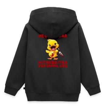 Réunion du personnel - Canard au couteau Halloween - Sweat Premium à capuche enfant bio - noir - Dos - AI Model Kid Male (0cm)
