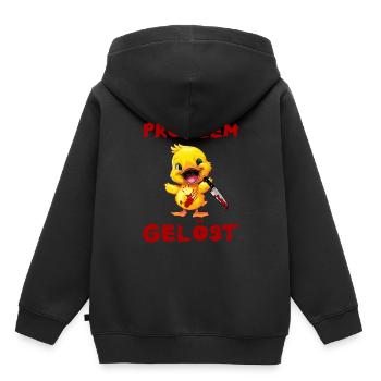 Problème résolu - Canard avec couteau Halloween - Sweat Premium à capuche enfant bio - noir - Dos - AI Model Kid Male (0cm)