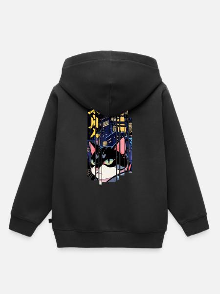Halloween-Katze orange - Kinder Premium Organic Hoodie - Schwarz