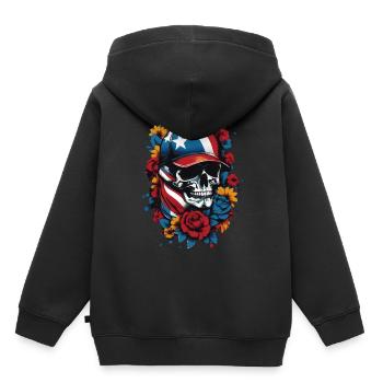 Patriotischer Totenkopf mit Blumendesign - Kinder Premium Organic Hoodie - Schwarz - Hinten - AI Model Kid Male (0cm)