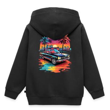 Retro Car Cruiser bei Sonnenuntergang - Kinder Premium Organic Hoodie - Schwarz - Hinten - AI Model Kid Male (0cm)