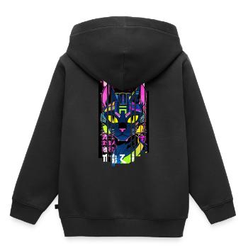 Cyborg Katze Neon Kanji - Kinder Premium Organic Hoodie - Schwarz - Hinten - AI Model Kid Male (0cm)