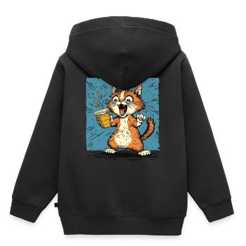 Chat excité avec du café dans le style comique - Sweat Premium à capuche enfant bio - noir - Dos - AI Model Kid Male (0cm)