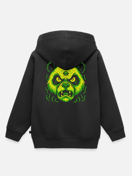 Dreiaugiger Neon-Panda mit Killerblick - Kinder Premium Organic Hoodie - Schwarz