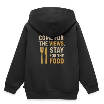 Komm für die Aussicht, bleib für das Essen - Kinder Premium Organic Hoodie - Schwarz - Hinten - AI Model Kid Male (0cm)
