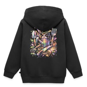 Outils Jardinage Aquarelle Multicolore Splash Art - Sweat Premium à capuche enfant bio - noir - Dos - AI Model Kid Male (0cm)