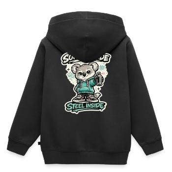 Douceur à l’extérieur, acier à l’intérieur – Koala Streetart - Sweat Premium à capuche enfant bio - noir - Dos - AI Model Kid Male (0cm)