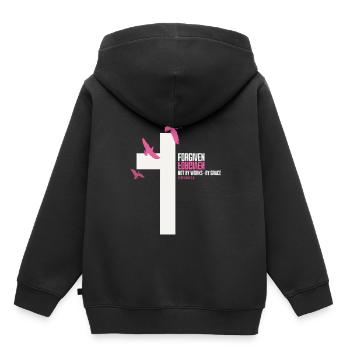 FORGIVEN Kreuz Tauben Pink Weiß Vers - Kinder Premium Organic Hoodie - Schwarz - Hinten - AI Model Kid Male (0cm)
