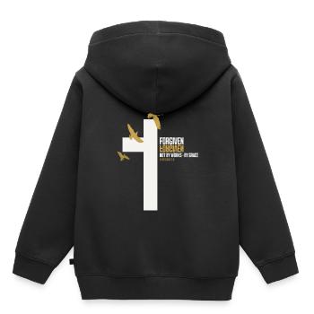 FORGIVEN Kreuz Tauben Gold Weiß Vers - Kinder Premium Organic Hoodie - Schwarz - Hinten - AI Model Kid Male (0cm)