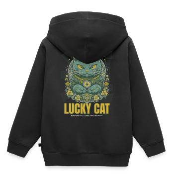 Lucky Cat Glückskatze Maneki Neko Jade - Kids Premium Organic Hoodie - black - Back - AI Model Kid Male (0cm)