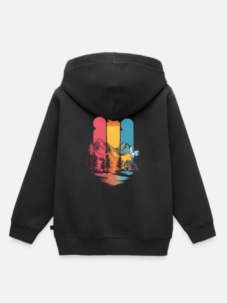 Retro-Berghütte und Waldlandschaft - Kinder Premium Organic Hoodie - Schwarz