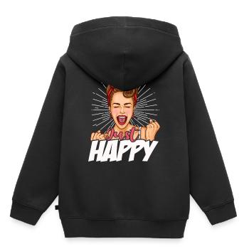 Just Happy Glück Comic Hausfrau - Kinder Premium Organic Hoodie - Schwarz - Hinten - AI Model Kid Male (0cm)