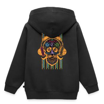 Skull DJ Disc Jockey Musique Electronique - Sweat Premium à capuche enfant bio - noir - Dos - AI Model Kid Male (0cm)
