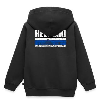 Helsinki, Finlande - Sweat Premium à capuche enfant bio - noir - Dos - AI Model Kid Male (0cm)