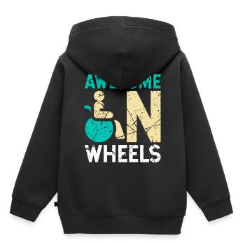 Humour en fauteuil roulant handicap handicap - Sweat Premium à capuche enfant bio - noir - Dos - AI Model Kid Male (0cm)