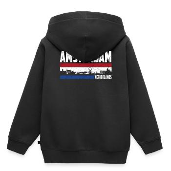 Amsterdam Skyline Heimatstadt Niederlande - Kinder Premium Organic Hoodie - Schwarz - Hinten - AI Model Kid Male (0cm)