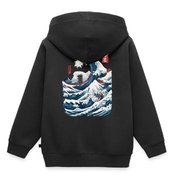 Vintage Japon Ukiyo-E vague Streetwear Design - Sweat Premium à capuche enfant bio - noir - Dos - AI Model Kid Male (0cm)