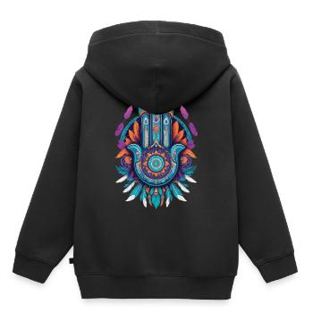 Hamsa Main Mandala Bohème Chic - Sweat Premium à capuche enfant bio - noir - Dos - AI Model Kid Male (0cm)