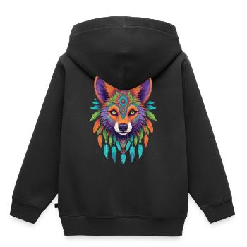 Chacal Mandala Art ésotérique - Sweat Premium à capuche enfant bio - noir - Dos - AI Model Kid Male (0cm)