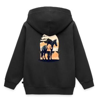 Cavalier Esthétique Iconic Streetwear - Sweat Premium à capuche enfant bio - noir - Dos - AI Model Kid Male (0cm)