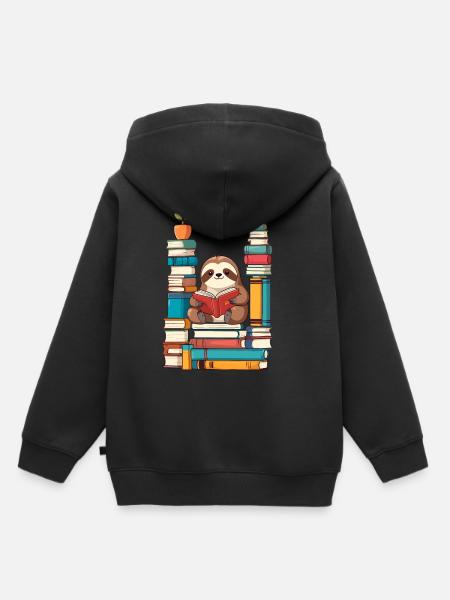 Lustiges Buchliebhaber Faultier - Kinder Premium Organic Hoodie - Schwarz