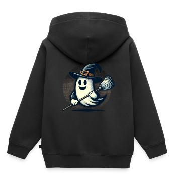 lustiger Halloween Hexen Geist mit Hexenbesen - Kinder Premium Organic Hoodie - Schwarz - Hinten - AI Model Kid Male (0cm)